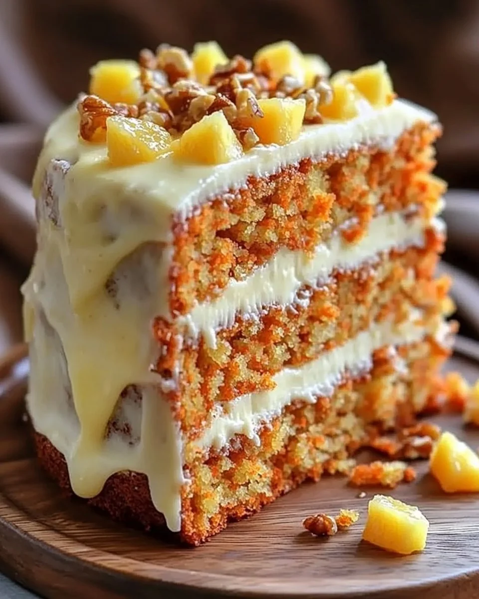 Delicious Hawaiian Carrot Pineapple Cake topped with tropical frosting