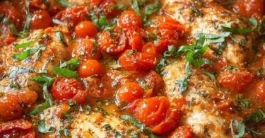 Healthy Chicken Pomodoro Skillet with fresh tomatoes and herbs