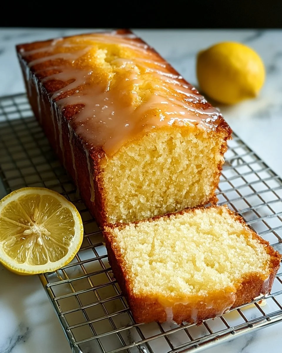 Healthy Greek Yogurt Lemon Loaf Cake topped with fresh lemons
