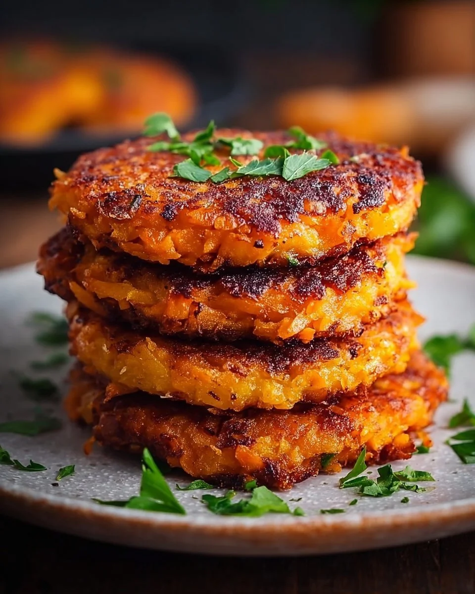 Plate of healthy sweet potato hash browns topped with fresh herbs