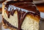 Heavenly Boston Cream Pie Cheesecake with chocolate ganache and creamy filling