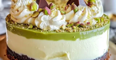 Heavenly pistachio white chocolate cheesecake with creamy texture and nutty topping