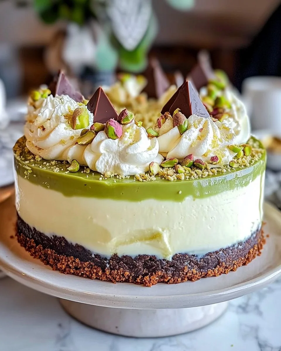 Heavenly pistachio white chocolate cheesecake with creamy texture and nutty topping
