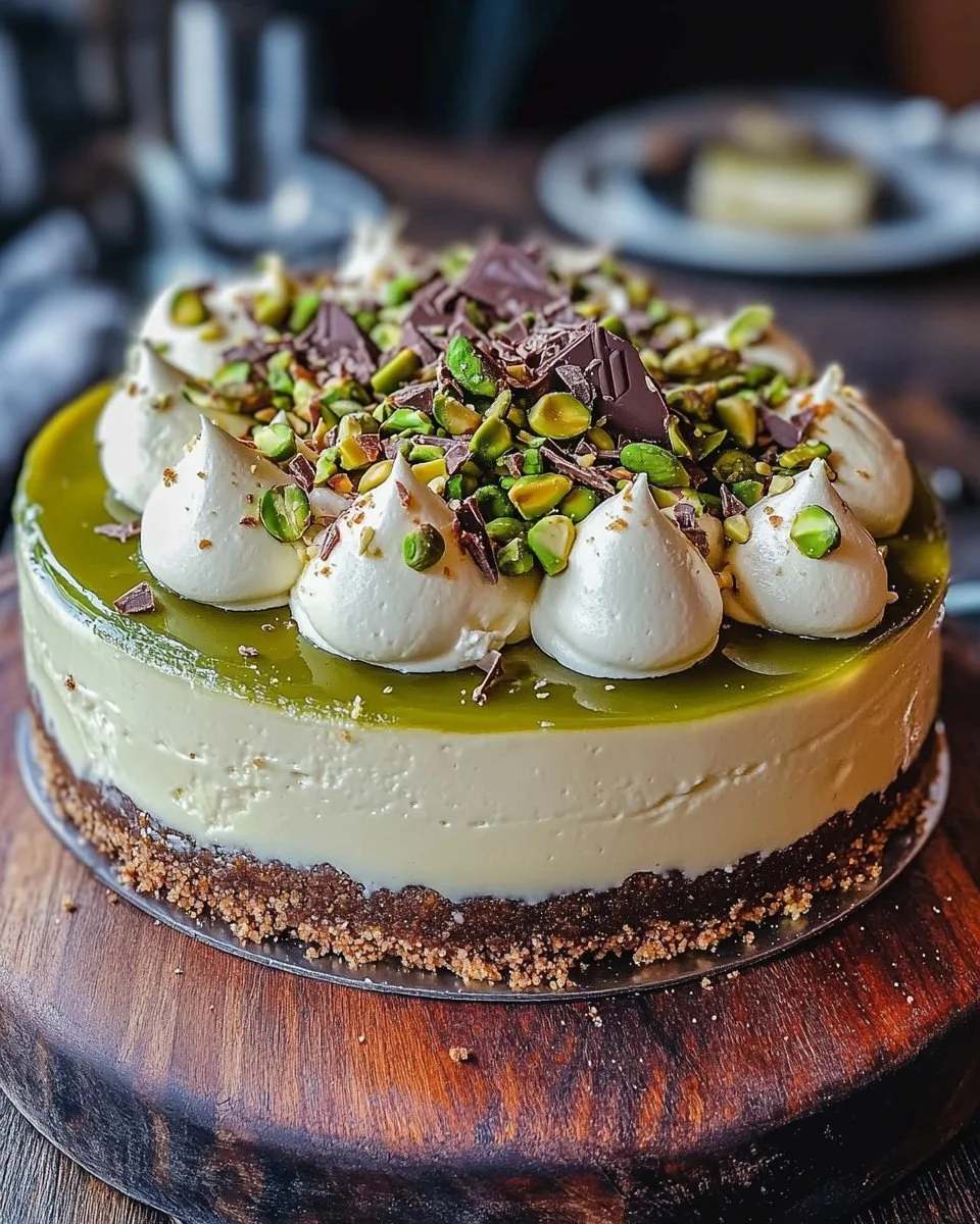 Heavenly Pistachio White Chocolate Cheesecake