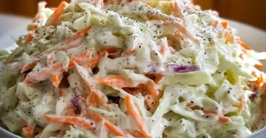 High-protein creamy coleslaw with cottage cheese dressing served in a bowl