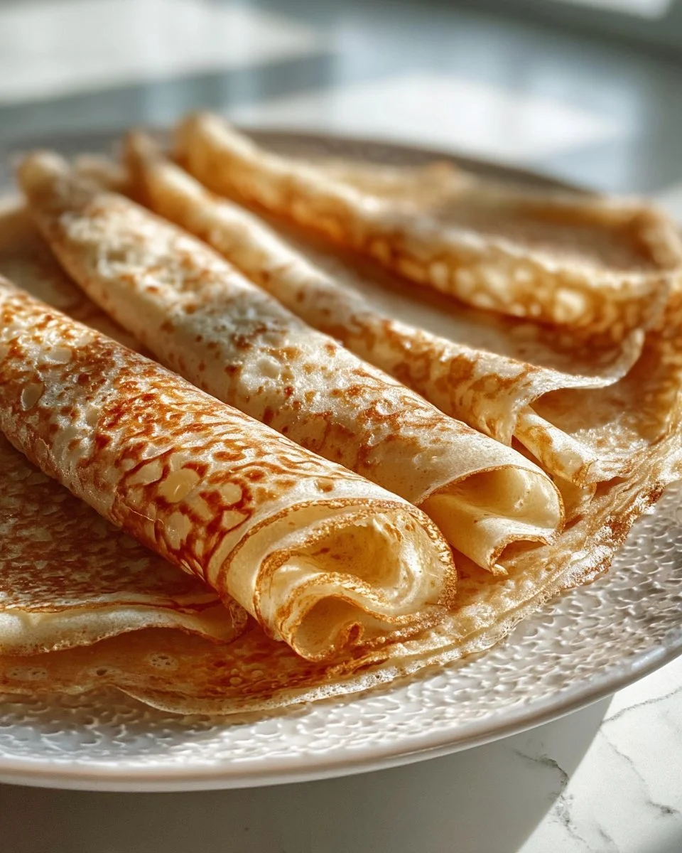 Delicious homemade oatmeal crepes served with fresh fruit and syrup