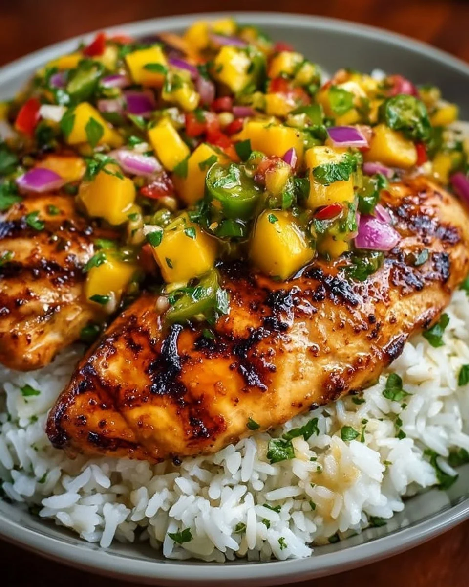 Delicious Honey Lime Chicken served with vibrant mango salsa