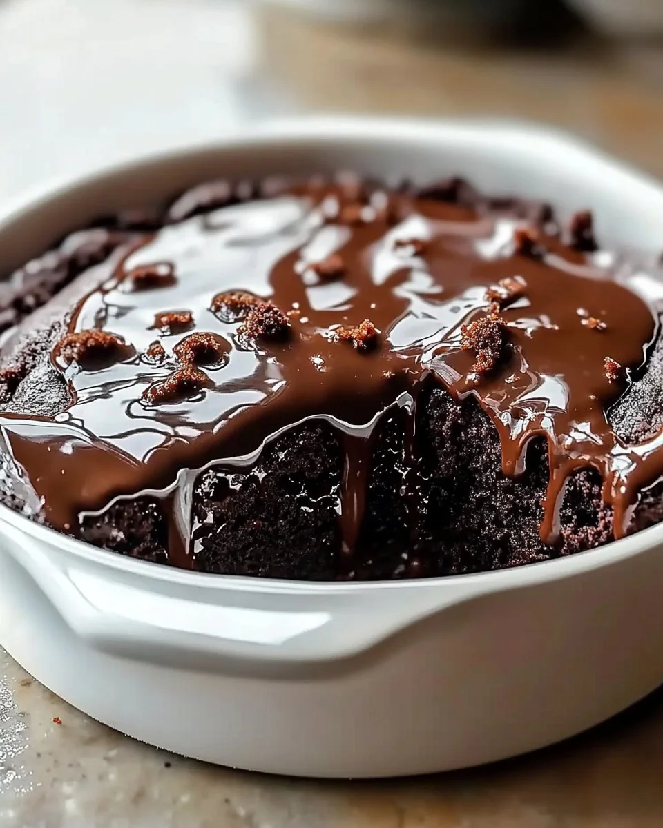 Hot Fudge Chocolate Pudding Cake topped with chocolate drizzle and whipped cream