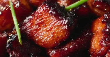 Delicious plate of irresistible Char Siu Chicken with glaze and garnishes
