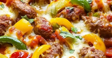 Delicious Italian Sausage and Pepper Casserole in a baking dish