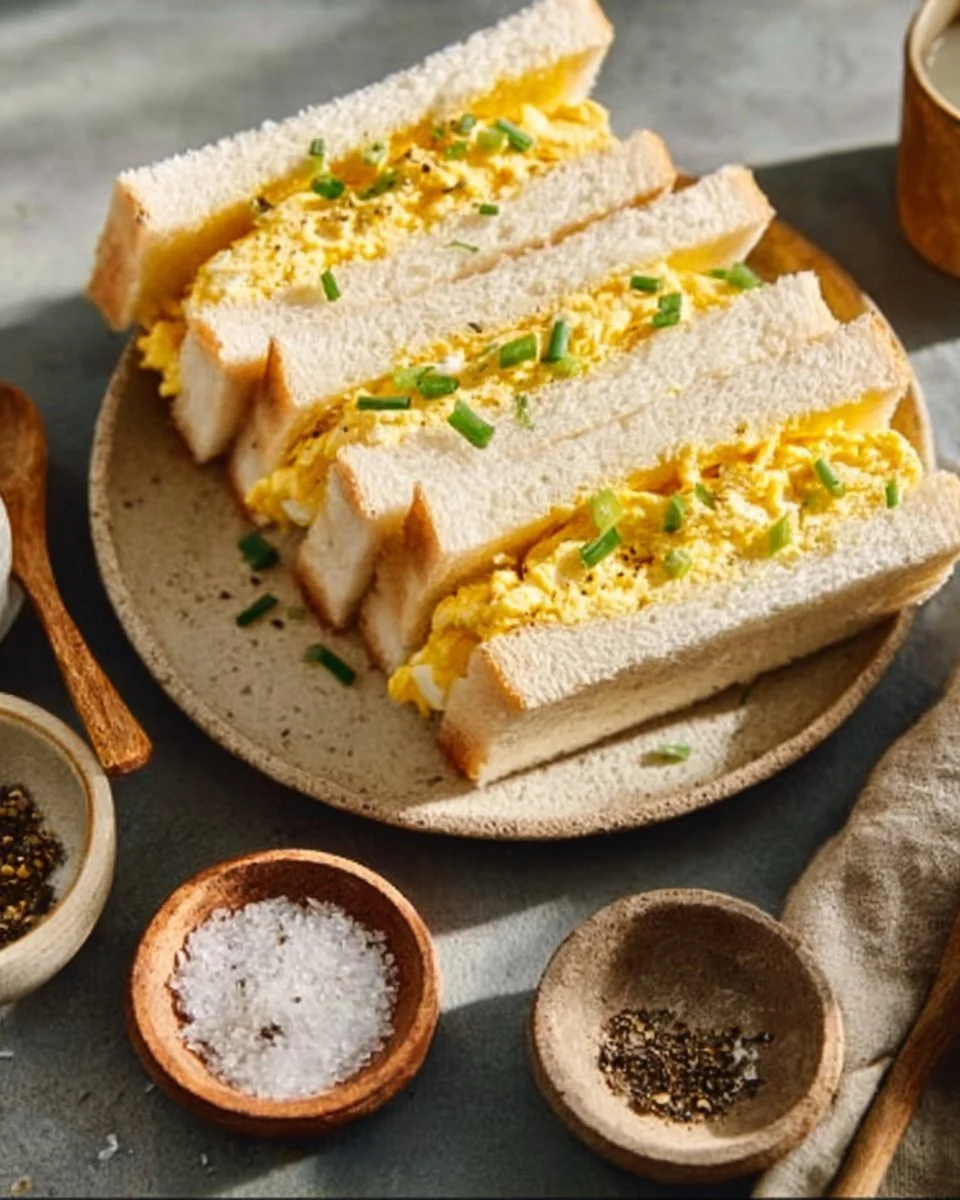 Delicious Japanese Egg Sandwich with fluffy eggs and soft bread