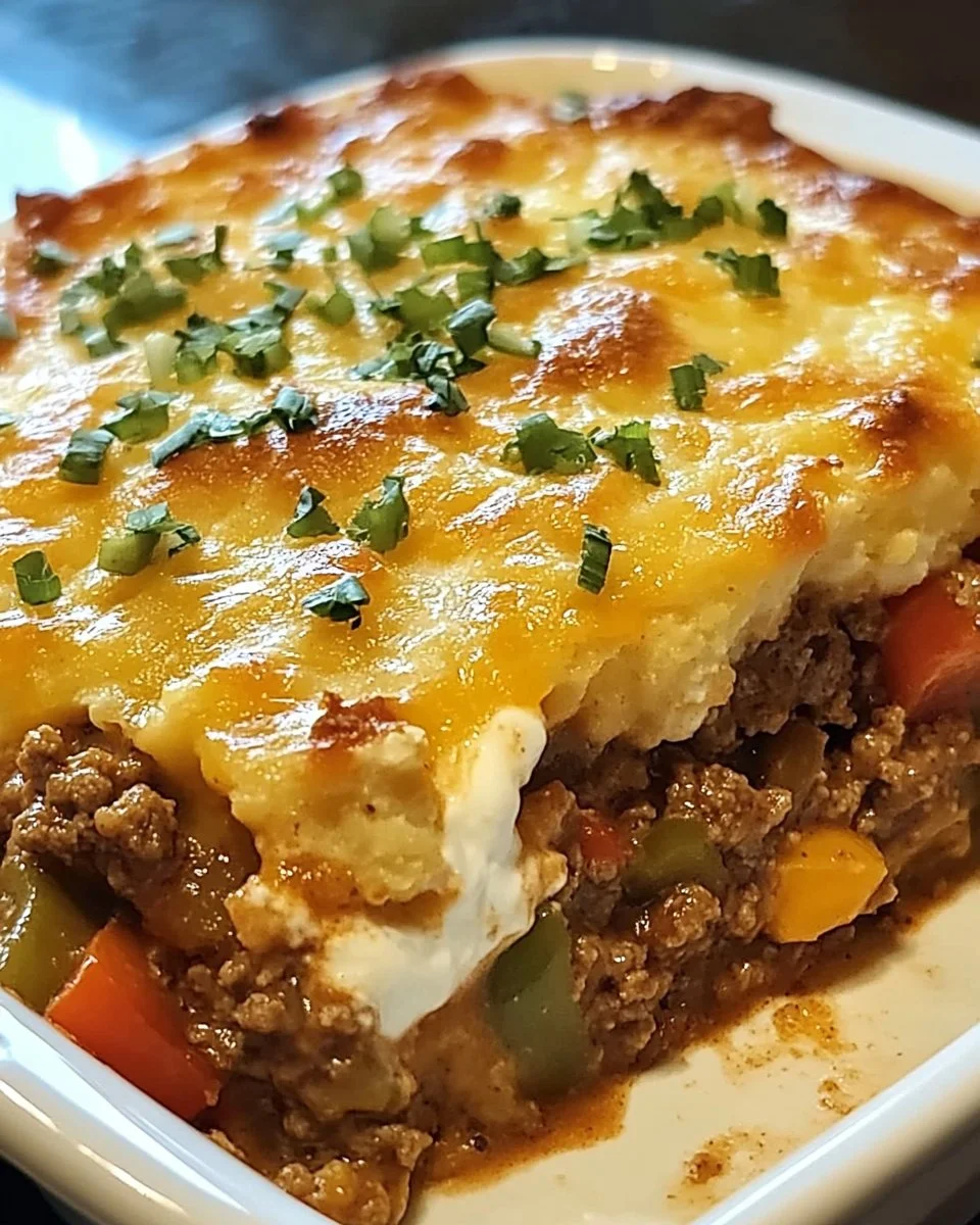 Delicious John Wayne Casserole served in a rustic dish.