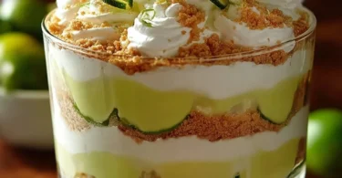 Delicious Key Lime Pie Trifle dessert with layers of key lime filling and whipped cream