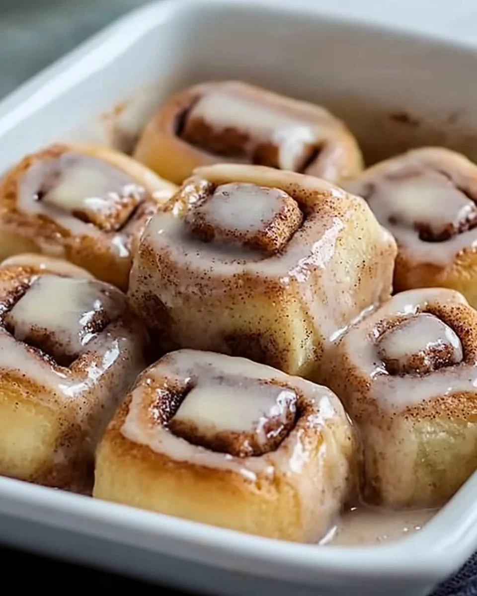 Freshly baked King's Hawaiian cinnamon rolls topped with creamy frosting