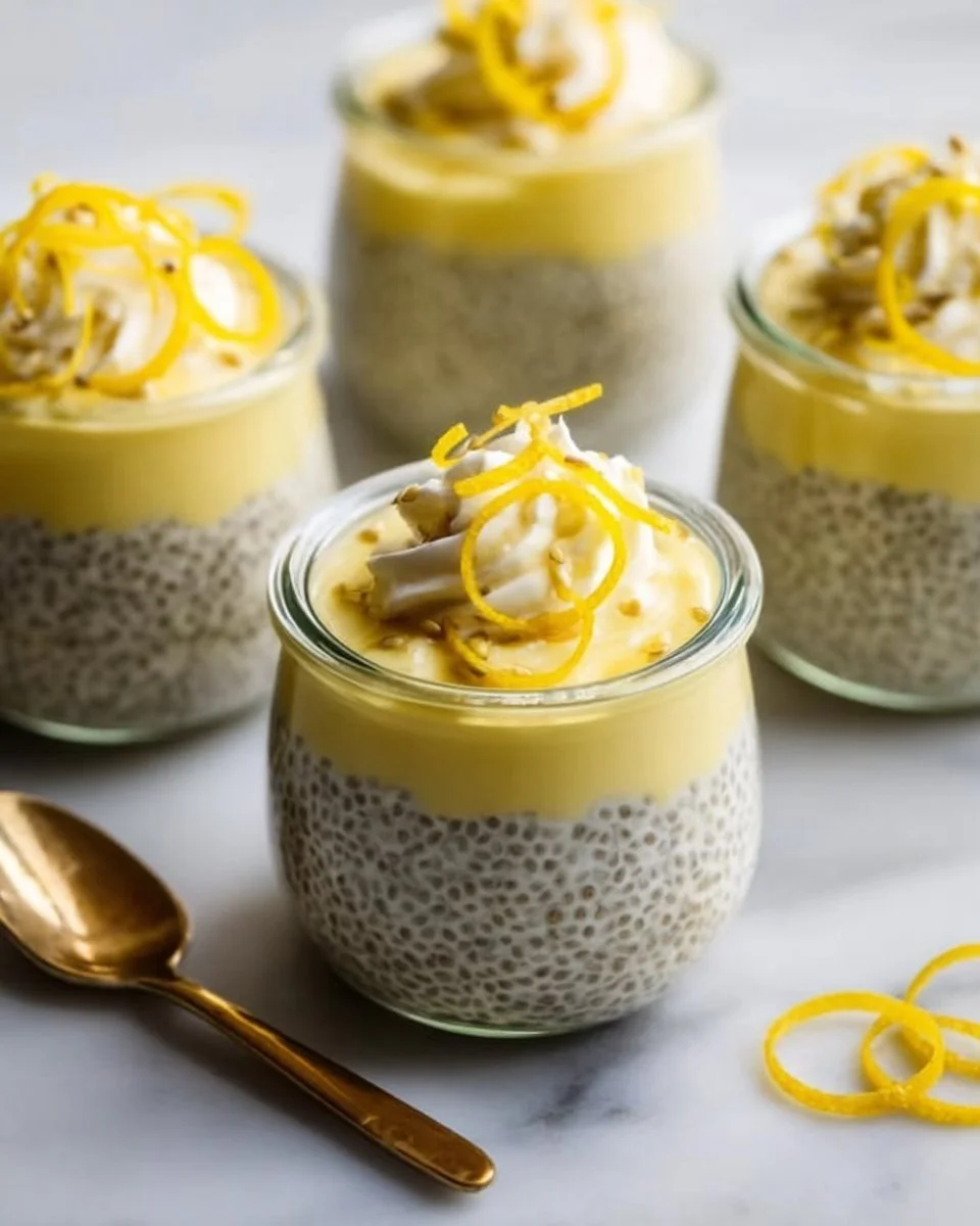 Creamy lemon chia pudding topped with fresh lemon zest and chia seeds