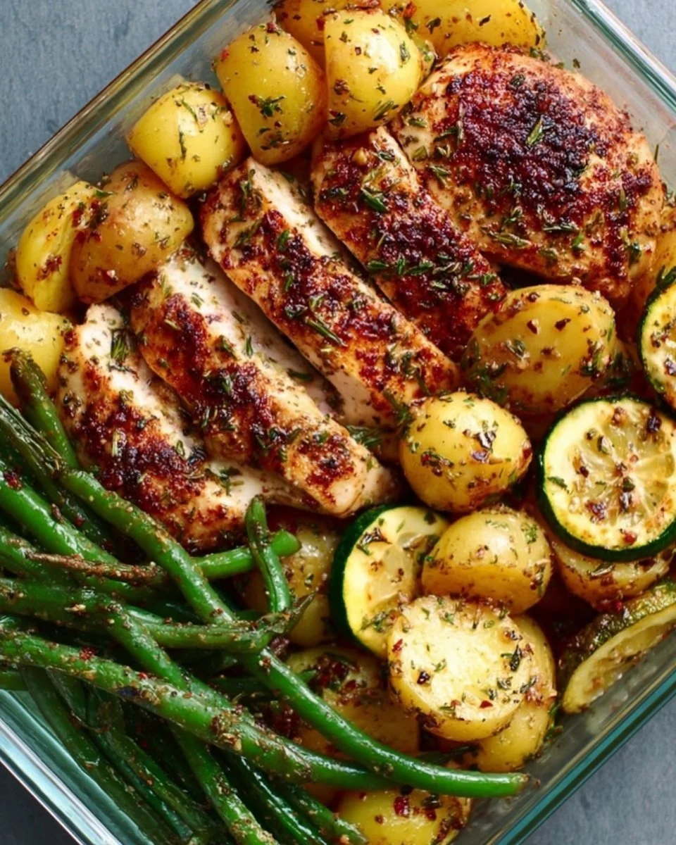 Lemon Garlic Chicken prepared for meal prep in containers.