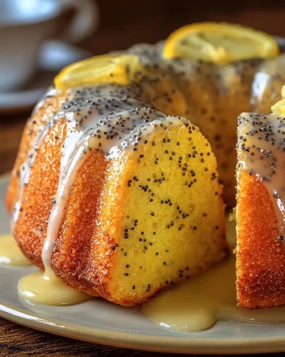 Delicious lemon poppy seed cake garnished with lemon zest and poppy seeds