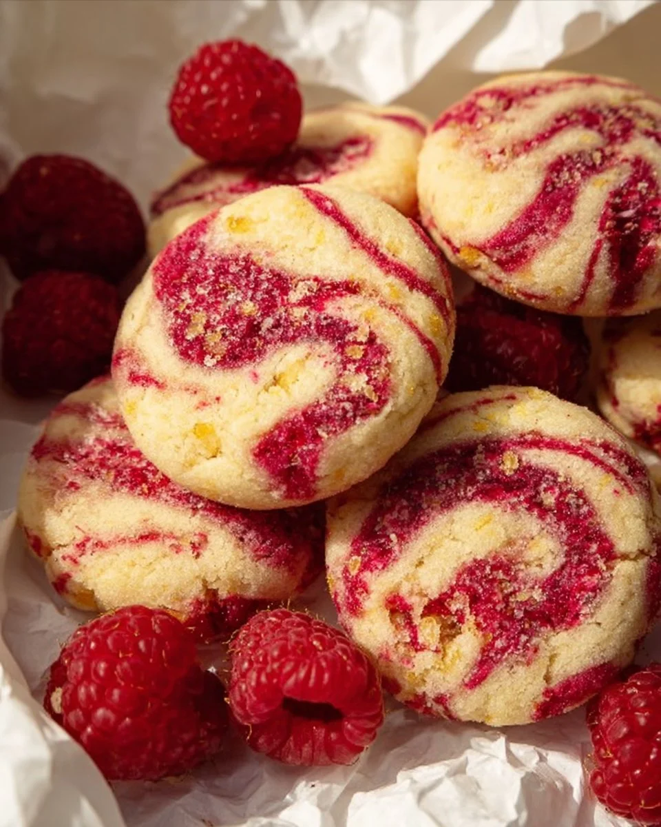 A plate of delicious lemon raspberry cookies with a vibrant color contrast.