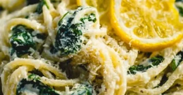 Delicious Lemon Ricotta Pasta with Spinach served in a bowl
