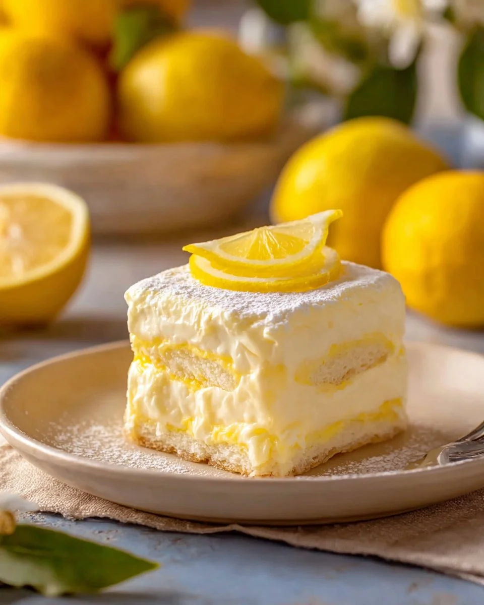 Delicious Lemon Tiramisu dessert topped with lemon zest and served in a clear glass.