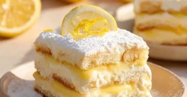 Delicious Lemon Tiramisu layered dessert with fresh lemon zest
