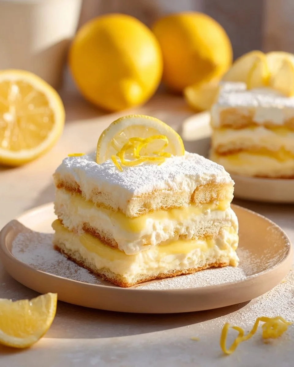 Delicious Lemon Tiramisu layered dessert with fresh lemon zest