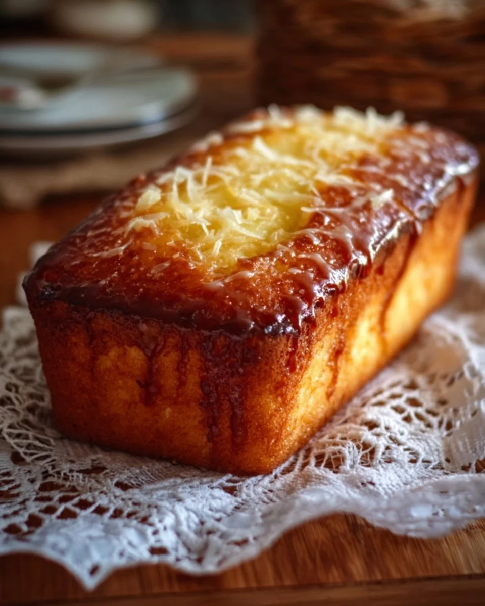Slice of moist Lemon Yogurt Cake topped with lemon glaze