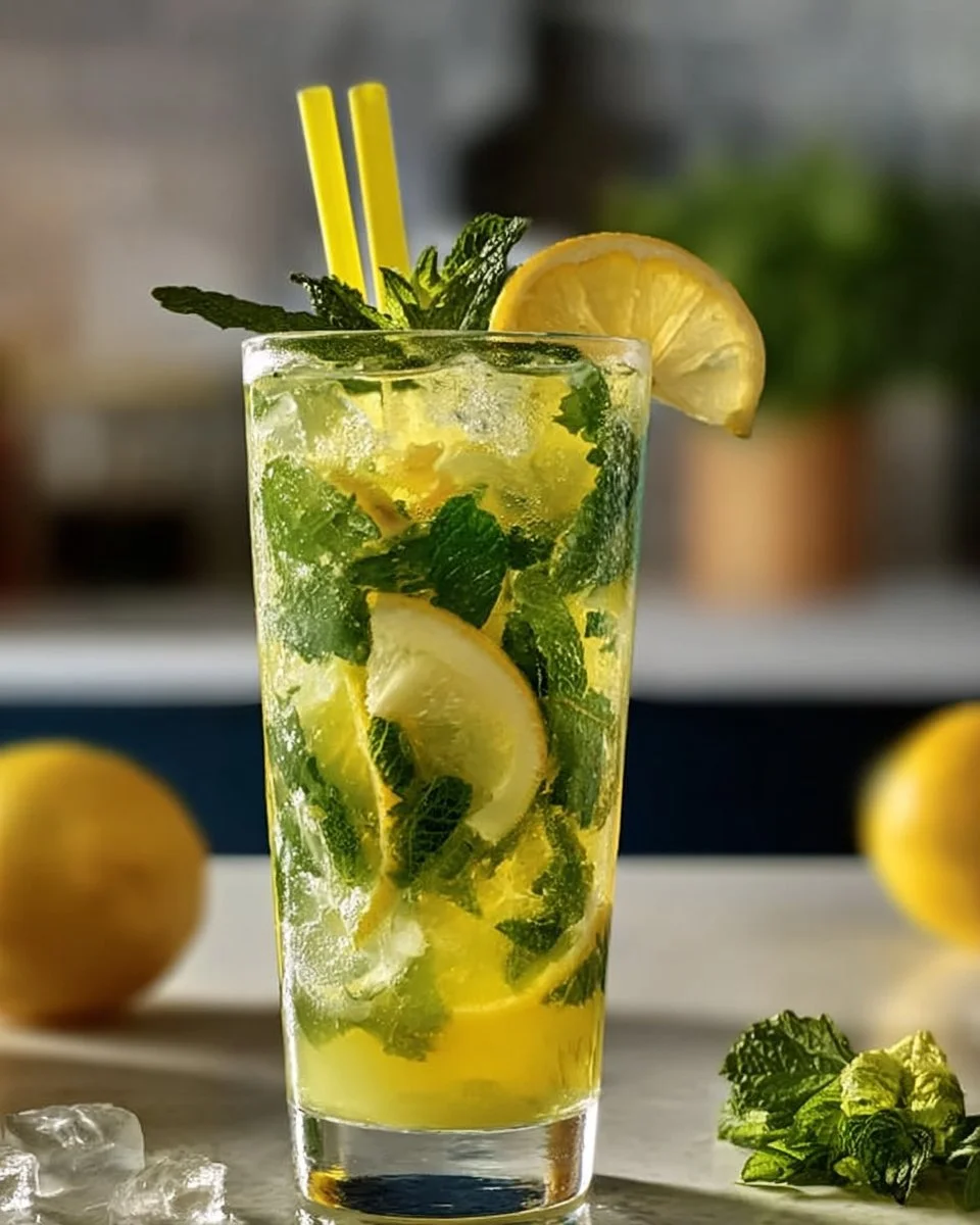 Refreshing Limoncello Mojito cocktail with mint and lemon garnish