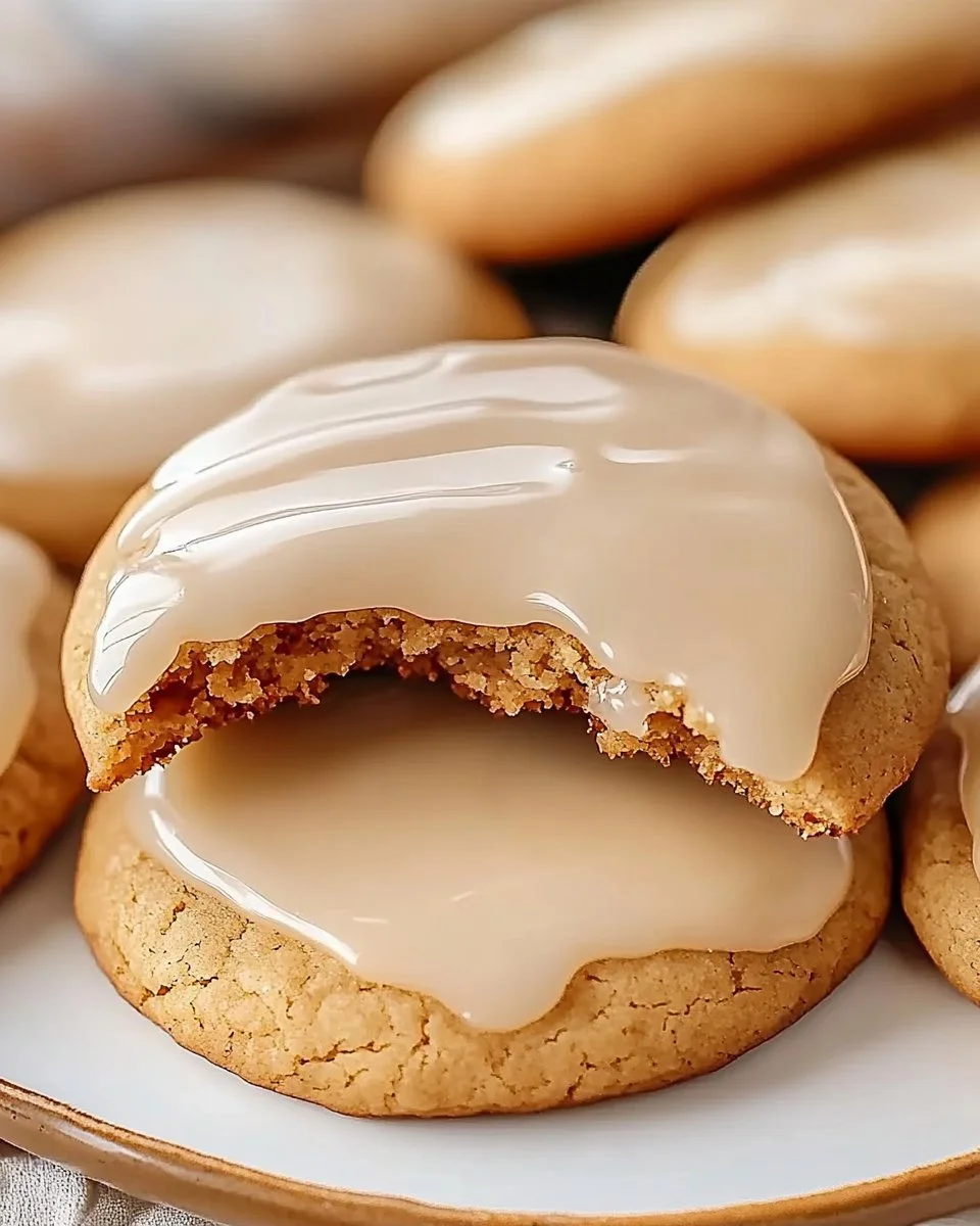 Freshly baked maple cookies with glossy maple icing on top