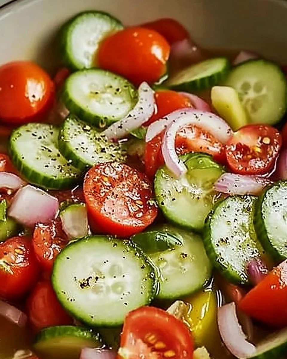Marinated Cucumber, Onion, and Tomato Salad