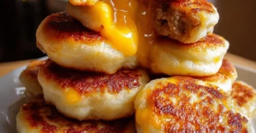 Mini pancakes with syrup and sausage in McGriddle Bites