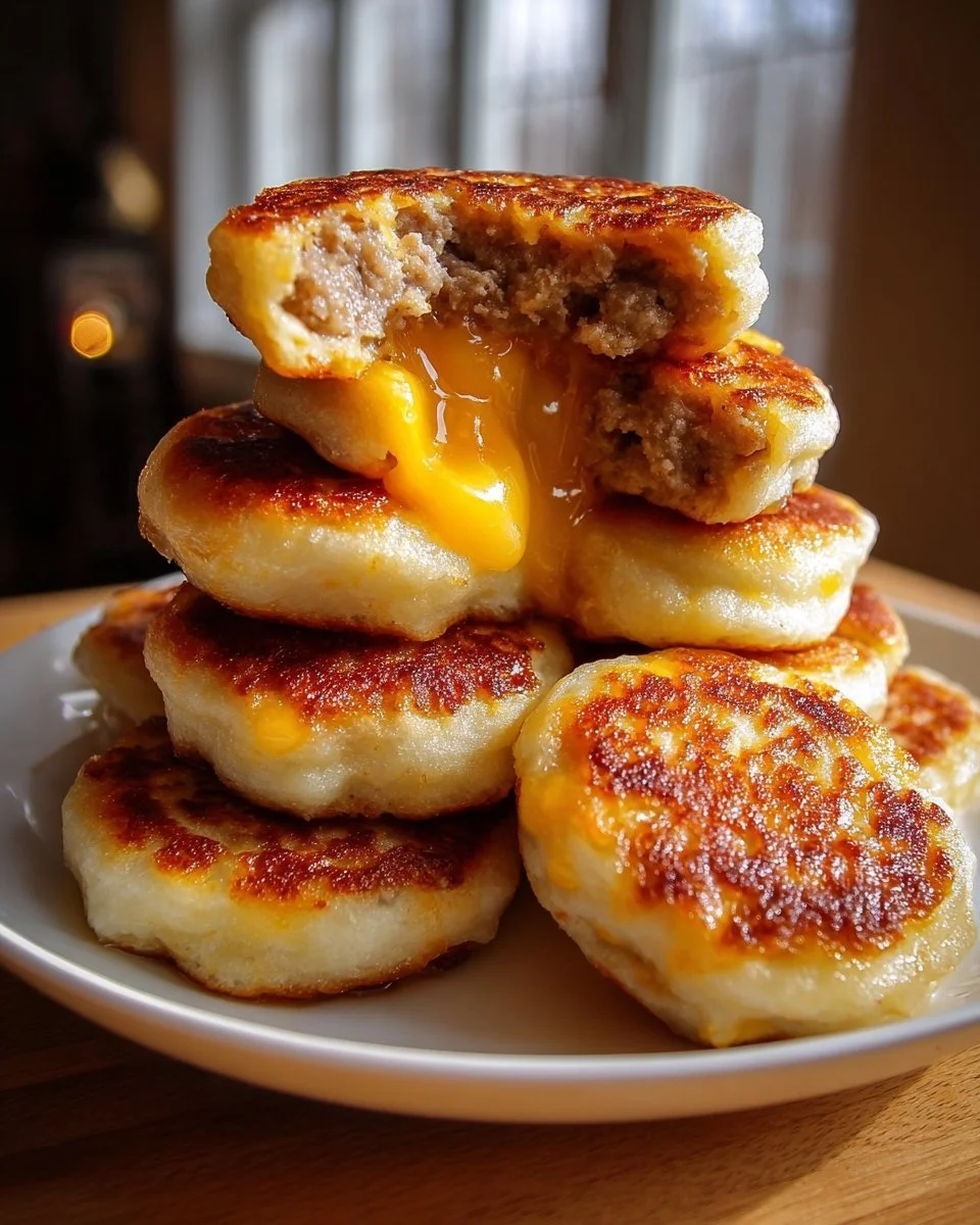 Mini pancakes with syrup and sausage in McGriddle Bites