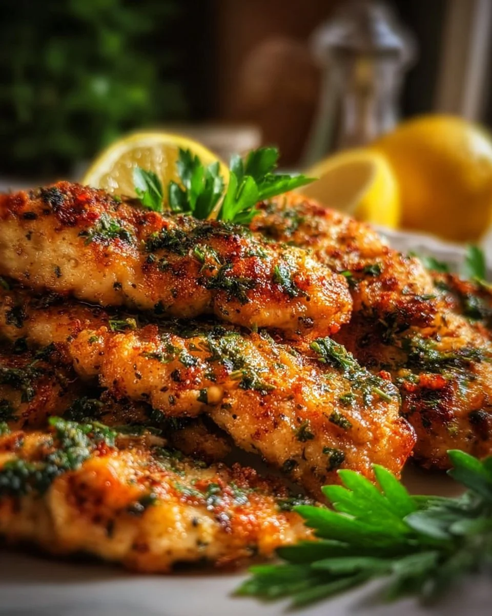 Juicy Mediterranean Chicken Tenders served with fresh herbs and spices
