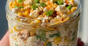 Delicious Mexican street corn salad with cottage cheese and fresh ingredients