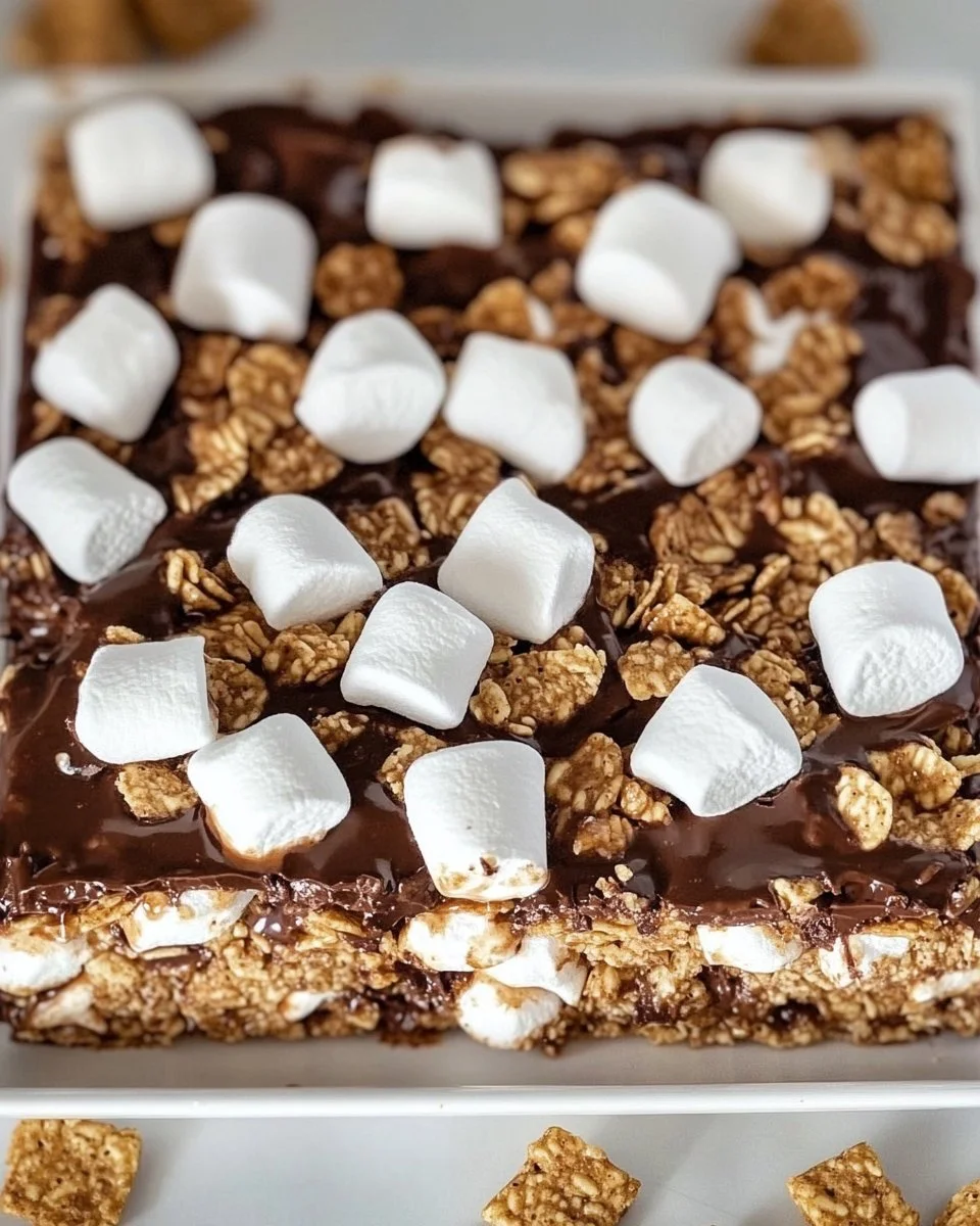 Delicious no bake smores bars with graham crackers, chocolate, and marshmallows.