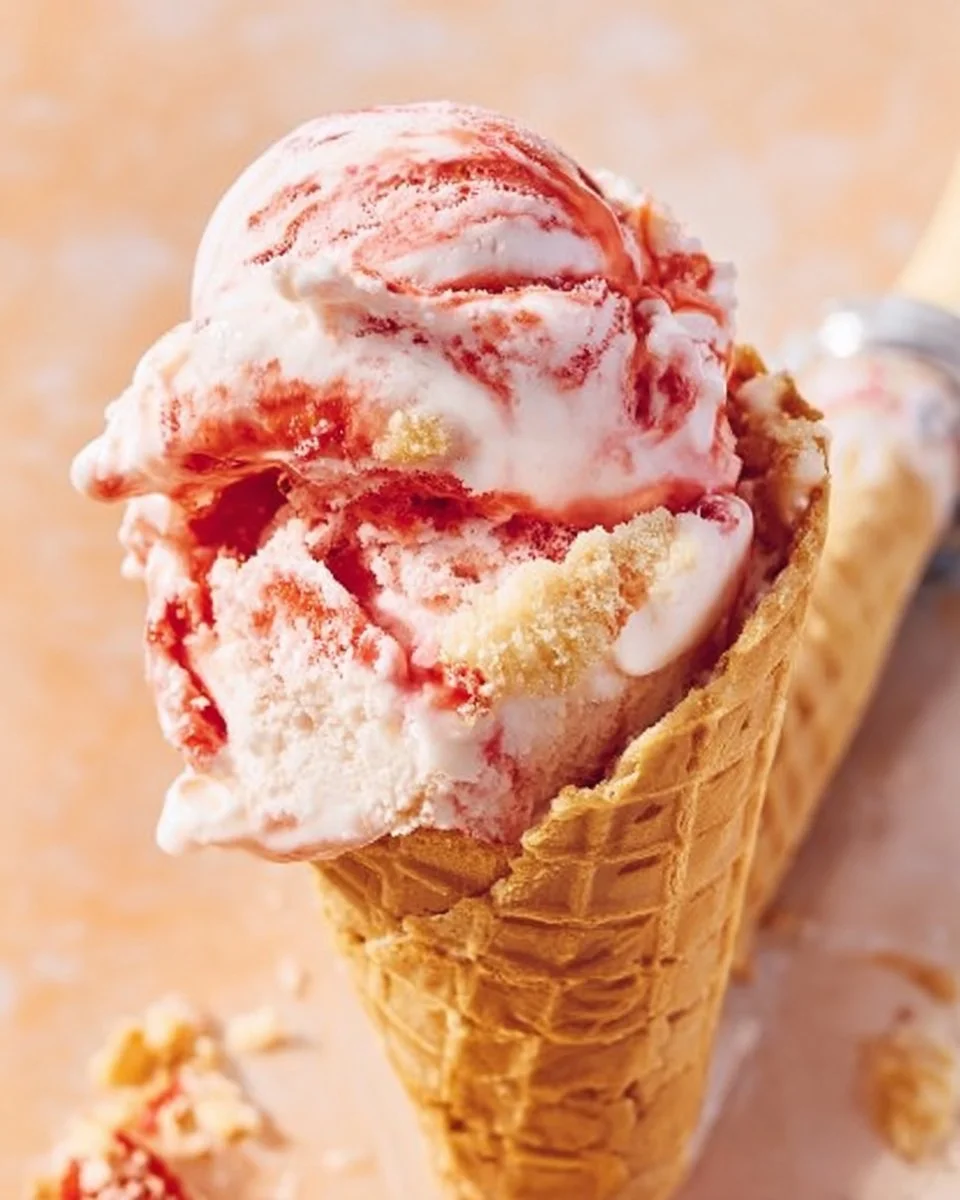 No churn strawberry cheesecake ice cream in a bowl with fresh strawberries