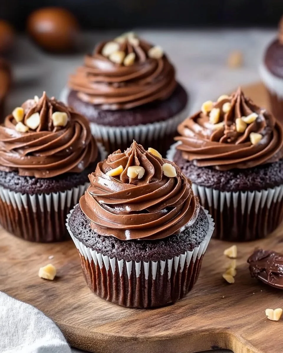 Delicious Nutella Cupcakes topped with chocolate frosting