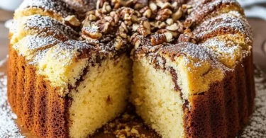 Slice of Old Fashioned Coffee Cake with a crumbly streusel topping
