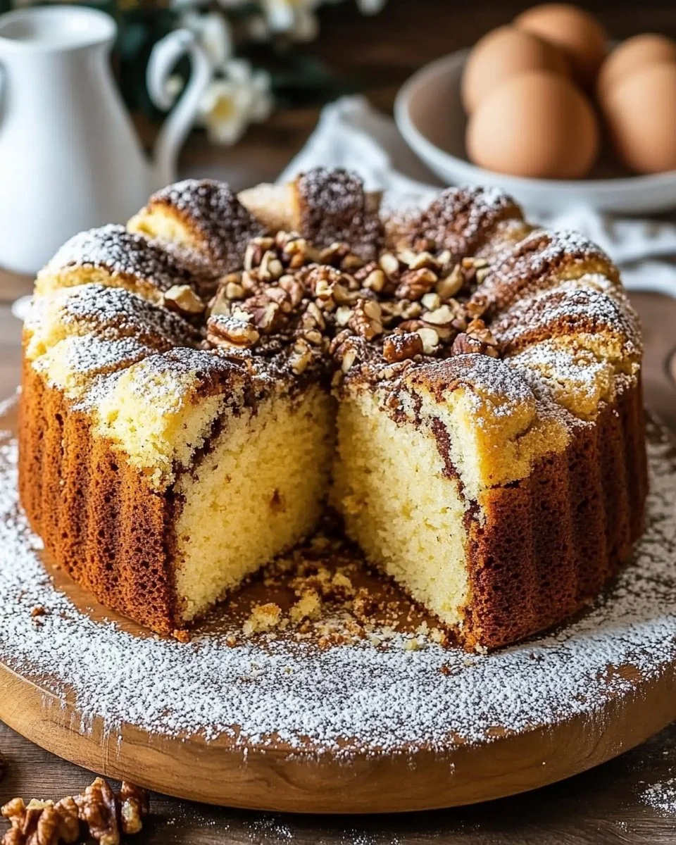 Slice of Old Fashioned Coffee Cake with a crumbly streusel topping