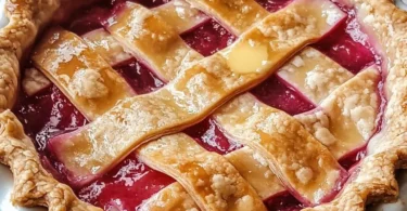 Delicious slice of old-fashioned rhubarb pie on a plate with a fork