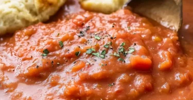 Delicious Old-Fashioned Southern Tomato Gravy served over biscuits
