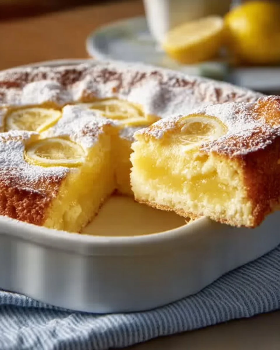 One-Bowl Lemon Cake topped with fresh lemon zest and icing on a white plate