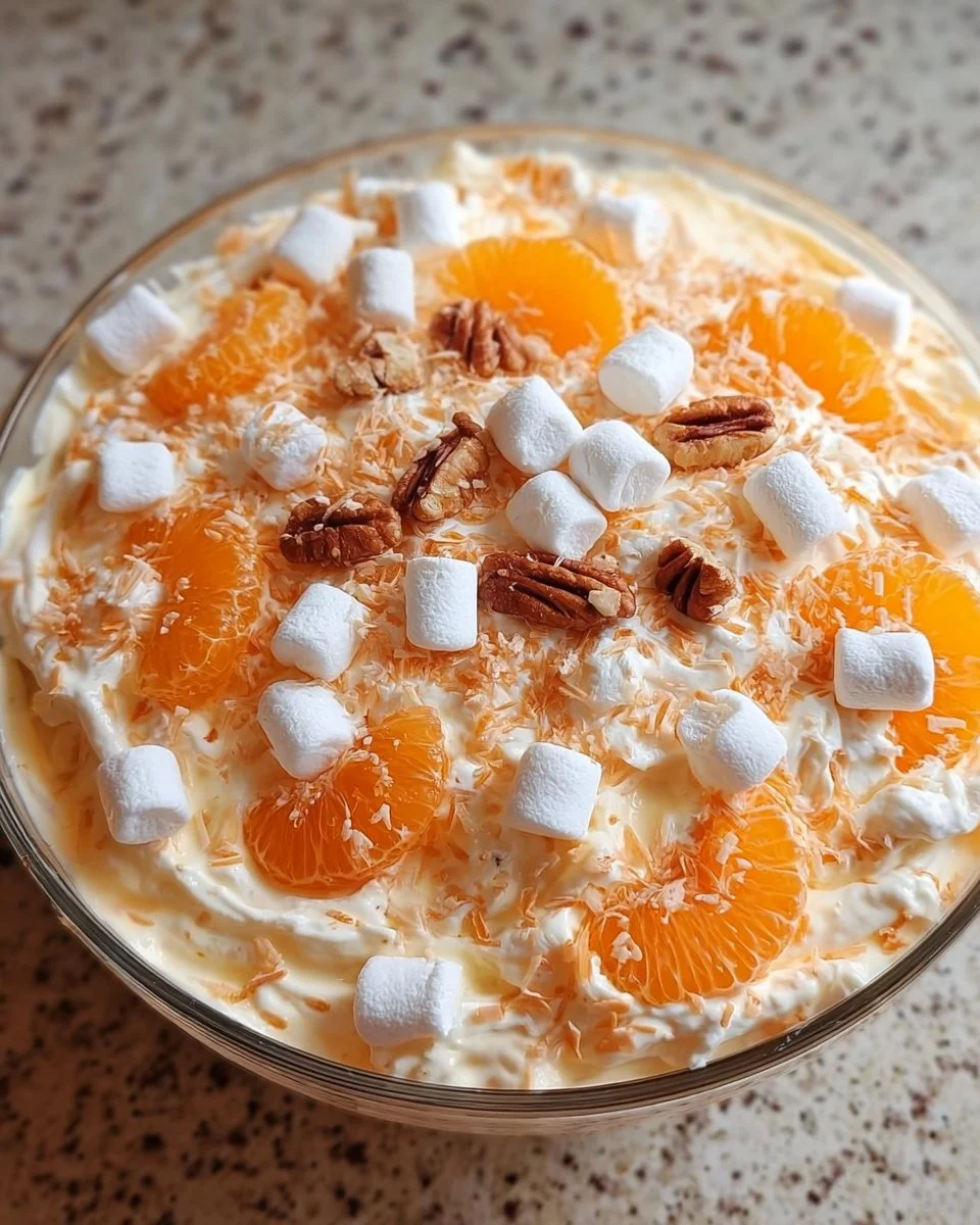 Delicious Orange Dreamsicle Salad with oranges, yogurt, and crunchy toppings