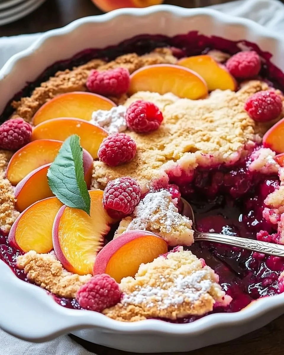 Peach Cobbler with Raspberries