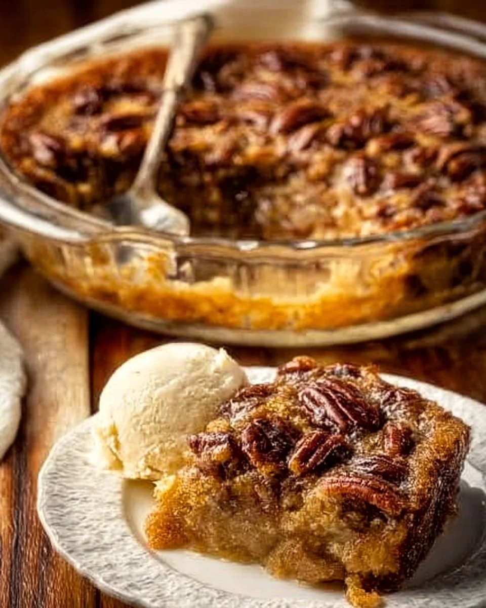 A slice of Pecan Pie Cake topped with whipped cream and pecans