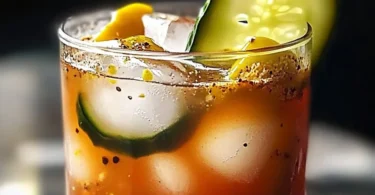 Pickle Bloody Mary Shot garnished with pickles and spices