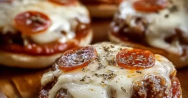 Delicious homemade pizza burgers topped with cheese and pepperoni