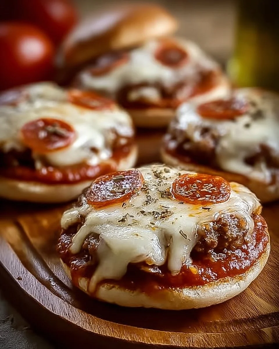 Delicious homemade pizza burgers topped with cheese and pepperoni