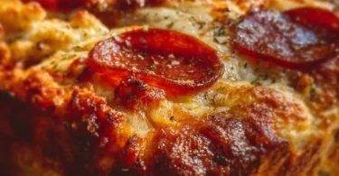 Delicious and healthy Pizza Cottage Cheese Bake topped with fresh vegetables