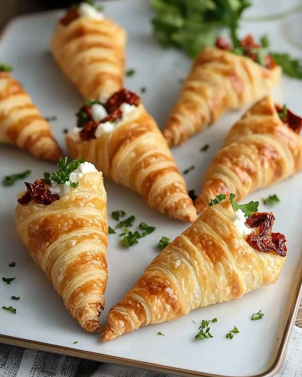 Puff Pastry Cones with Goat Cheese Cream and Sun-Dried Tomatoes